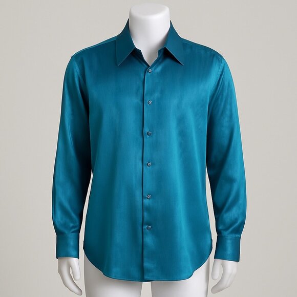 Vizioni Uomo Men’s Teal Silk Dress Shirt – XL 17-17.5 – Satin Finish – Long Slee - Picture 4 of 4